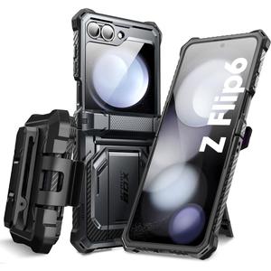 i-Blason for Samsung Galaxy Z Flip 6 Case, ZFlip 5 Case with Stand, [Built-in Screen Protector] [Hinge Protection] [Belt-Clip], Military Phone Case for Samsung Z Flip 7 FE/6/5, Armorbox, Black