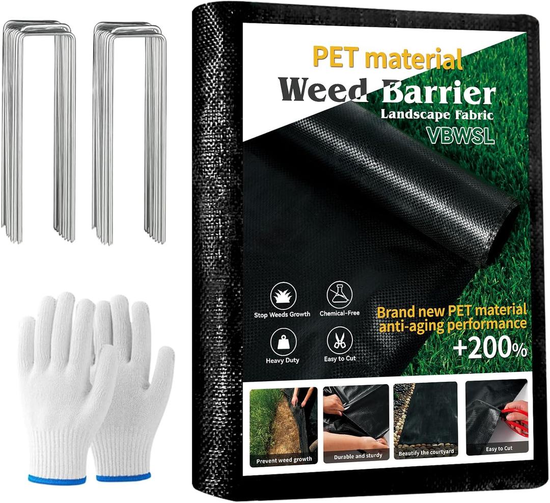 Weed Barrier Fabric,PET Heavy-Duty Landscape Cloth,5x100FT 3.2 Oz Garden Weed Control Ground Cover.