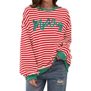 MOUSYA Christmas Sweatshirts Women Christmas Tree Sweater Christmas Party Outfit Xmas Gifts Top Casual Long Sleeve Tops (Red, L)