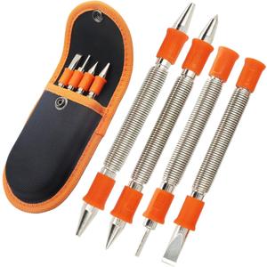4 Pieces Dual Head Nail Setter, Dual Head Center Punch, Door Hinge Pin Removal Tool and Cold Chisel, Spring Nail Set, Spring Loaded Punch1/8-in, 3/32-in, 3/16-in, 1/16-in, 5/16-in, 1/8-in