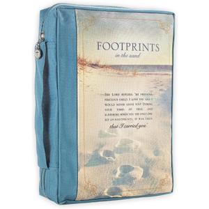 Christian Art Gifts Men/Women's Bible Cover Footprints, Blue Poly Canvas, Large