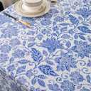 Pioggia Vinyl Tablecloth with Flannel Backed Waterproof Oil-Proof PVC Table Cloth Wipeable Spill-Proof Plastic Table Cover for Indoor and Outdoor(Flower, 60 x 84 Inch Rectangle)