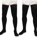 Zhanmai 2 Pairs Thigh High Men's Compression Socks 20-30 Mmhg Compression Stocking with Silicone Grip Men's Dress Socks (Large)