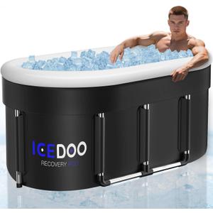 Upgraded 132-Gal Oval Ice Bath Tub with Air Ring, Portable Multi-Layered Cold Plunge Tub - Foldable & Inflatable, with Lid, for Athletes & Adults,Ideal for Home, Gym & Outdoor Use