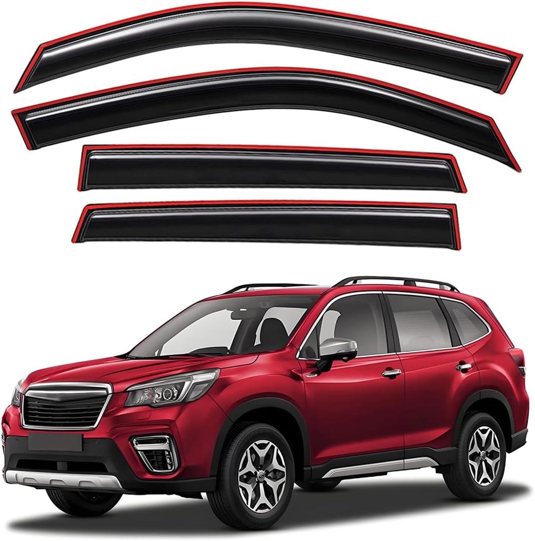 Lightronic Extra Durable Clip-on in-Channel Auto Vent Window Visor, Fits 2019-2024 Subaru Forester, UV Protection Rain Guard, Original Wind Deflector, No-Drill Easy Install, Dark Smoke, 4-Pcs