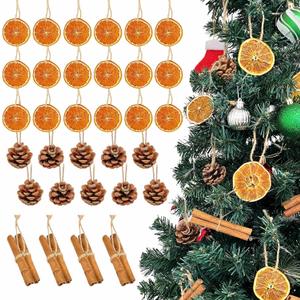 32pcs Natural Christmas Tree Ornaments Set, Rustic Christmas Ornaments Bulk with Dried Orange Slices, Cinnamon Sticks and Pine Cones with Rope,Hanging Yule Decor for Xmas Tree, DIY Crafts Decorations