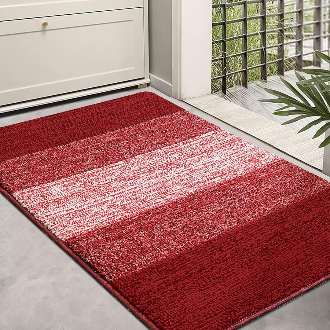 Kitinjoy Indoor Outdoor Door Mat, 36x24 Non-Slip Absorbent Dirt Trapper, Low-Profile Washable Inside Entrance Front Floor Mat, Sturdy Soft Entry Doormats for Entryway, Burgundy
