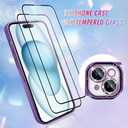 Bonoma Compatible with iPhone 15 Case Support for MagSafe, Plating Diamond Glitter Magnetic 2* Screen Protector Camera Protection Back Cover for Girls Women -Purple