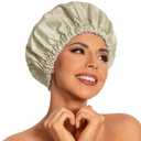 Reusable Shower Cap for Women, Large Waterproof Shower Essentials Bonnet Washable Elastic Band Bath Hair Wrap Hat for Long Hair, Braids(Gray Yellow)
