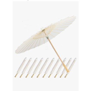 21" Paper Umbrellas for Weddings Wooden Handle Parasol Umbrella Decorative Chinese Japanese White Paper Painting Umbrellas Crafts for Wedding Bridal Party Décor 11 pc