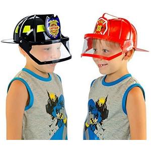 Tigerdoe Fireman Costume - 2 Pack Hard Helmets - Fireman Helmet - Firefighter Hats - Fireman Accessories (Black and Red)