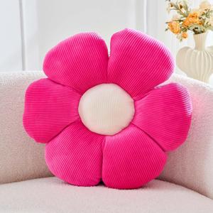 Kcvvcr Hot Pink Flower Pillow, 17.7" Cute Flower Shaped Floor Pillow, Aesthetic Floral Plush Daisy Decorative Throw Pillows for Bed Sofa Couch