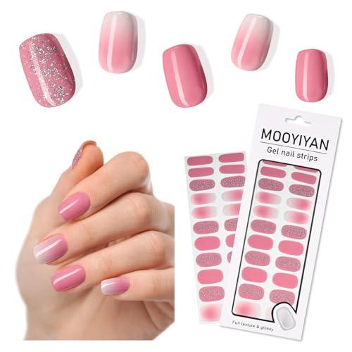6 x MOOYIYAN Gloss Nail Strips|Uv Free|22 Pcs,Gel Nail Stickers|Long Lasting Two Weeks and Easy to Apply&Remove|Dazzle Pink