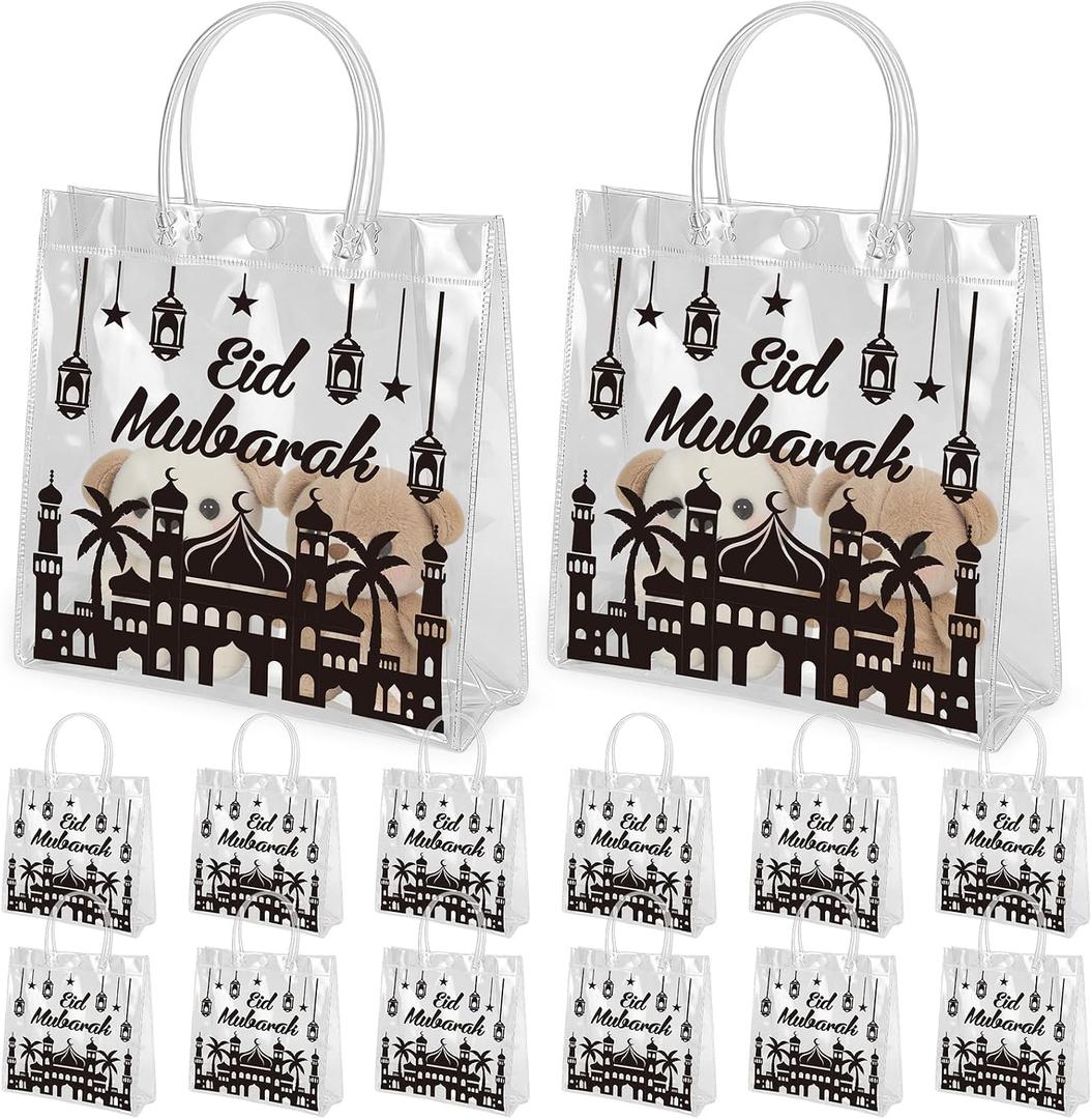 Cinrobiye 24 Pack Ramadan Mubarak Reusable Gift Bags Eid Treat Bags for Kids Classroom Party Favors Non Woven Tote Bags for Candy Eid al Adha Decorations
