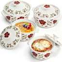 Coloch 4 Pack Mini Cocotte Set with Handle, 8 Oz Ceramic Ramekins with Lids Round Mini Casserole Dishes Souffle Soup Bowls Individual Serving Pot for Baking, Souffle, Creme Brulee, Oven Safe, Red