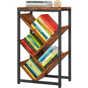 IBUYKE 5 Tier Tree Bookshelf, Small Desktop Bookshelf with Storage Organizer, for Books/CDs/Movies, Desk Display Bookcase for Bedroom Living Room, Rustic Brown, TBC003H