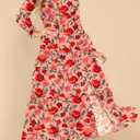 Dokotoo Women's Boho Maxi Dress Sexy V Neck Puff Long Sleeve Ruffle A-Line Split Swing Chiffon Dresses (M)