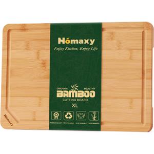 Homaxy Extra Large Organic Bamboo Cutting Boards for Kitchen, 18"x12" Wooden XL Cutting Board with Juice Groove and Handles, Charcuterie Butcher Block Wood Serving & Chopping Board - Pre Oiled (Natural)