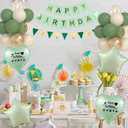Sage Green Birthday Decorations With Banner, Triangle Flag, Sage Sand Gold Balloons, Love Star Foil Balloons With Stickers And Cake Topper For Party Decorations