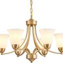 6-Light Gold Chandeliers for Dining Room with Frosted Glass Modern 47.2'' Ceiling Hanging Light Fixtures Classic Farmhouse Pendant Lighting for Kitchen Island, Dining Table, Adjustable Height