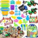 Beach Toys, Farm Playset, Sand Toys with Collapsible Beach Bucket, Take Apart Tractor, Sand Castle Building Kit, Farm Animals, Beach Shovel, Mesh Bag, Indoor Outdoor Toys for Kids Ages 4-8