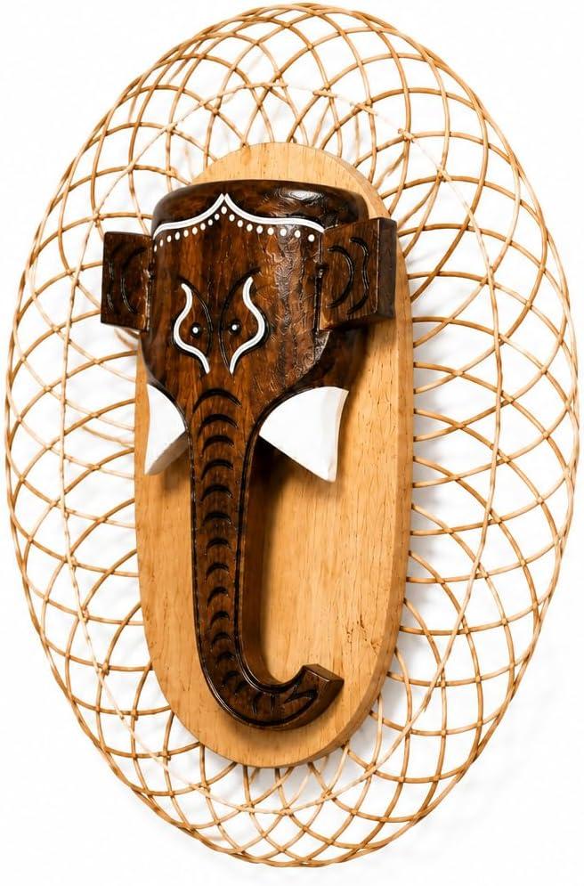 Handcrafted Wooden Ganesha Wall Decor Rattan Lattice Wall Hanging Spiritual Home Decoration Mandir Living Room Entrance Foyer Hallway Office Wall Art Traditional Indian Decorative Wall Accent Decorative Panel