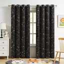 Stellar Metallic Full Blackout Window Curtain Panels 63 Inches Long Grommet Design for Kid Energy Efficient Thermal Insulated Window Treatment Set for Boys Bedroom/Nursery, 52"x63"x2,Black