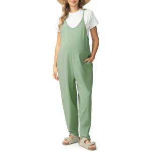 POSHDIVAH Women's Maternity Jumpsuit Pregnancy Casual Romper Spaghetti Strap Tank Top Baggy Pants with Pockets (Medium)