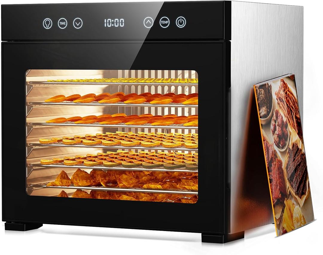 650W Food Dehydrator, 8-Tray Stainless Steel Dehydrator Machine with Adjustable Timer & Temperature, Overheat Protection, Fruit Dehydrator for Jerky, Herbs, Dog Treats, Interior Light