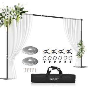 FUDESY Backdrop Stand Heavy Duty, 10x10ft Adjustable Photo Background Pipe and Drape Backdrop Stand Kit with Metal Base for Photography Parties Birthday Video Studio