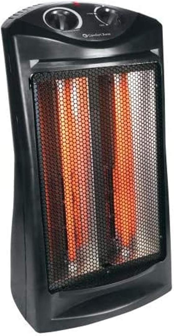 Comfort Zone Space Heaters for Indoor Use, Portable Electric Heater, Adjustable Thermostat, Infrared Heat, Quartz Tower Space Heater with 2 Heat Settings, Bedroom Heater, Black