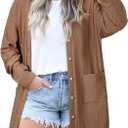 Eytino Plus Size Cardigan for Women Eyelets Casual Lightweight Open Front Long Sleeve Fall Knit Outerwear with Pocket(1X-5X) (3X, Chestnut)