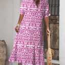 Dokotoo Women Boho Summer Dress 2024 Frill Short Sleeve Tassel V Neck Ruffle Flowy A-Line Maxi Dresses (M)