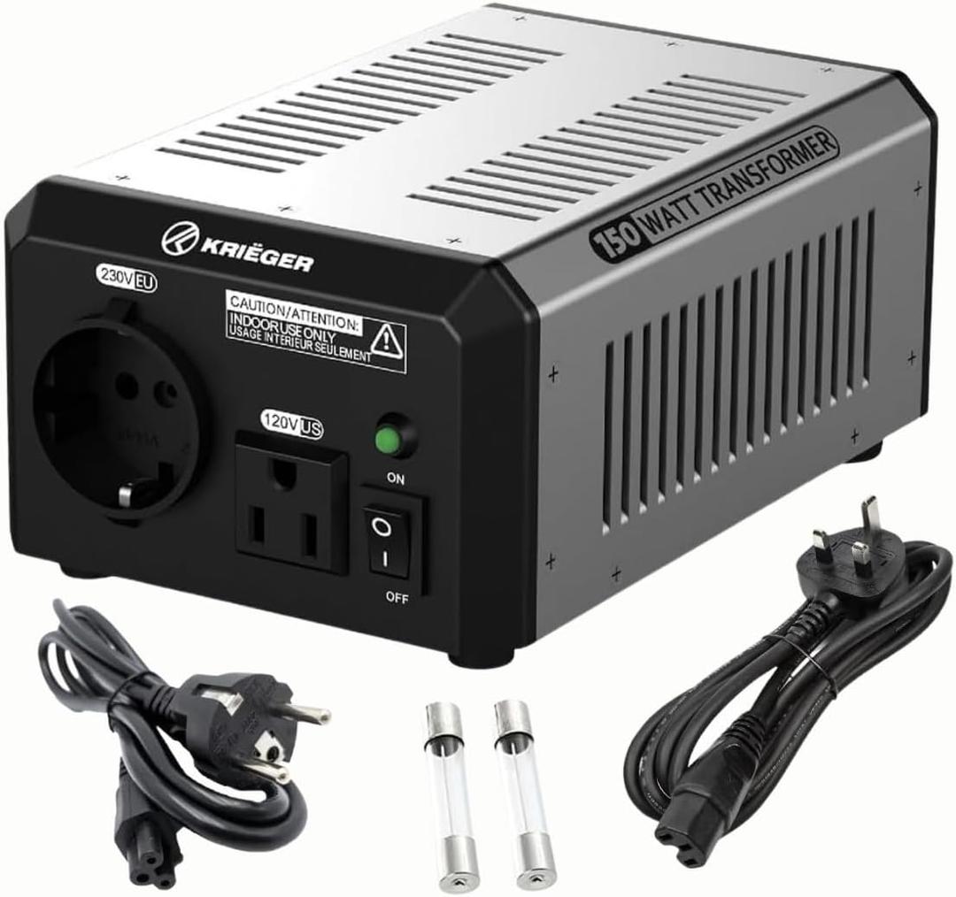 K KRIGER 150 Watts Voltage Transformer, 110/120V to 220/240 Volts Step Up Step Down Converter with AC Outlets, MET Approved Under UL & CSA