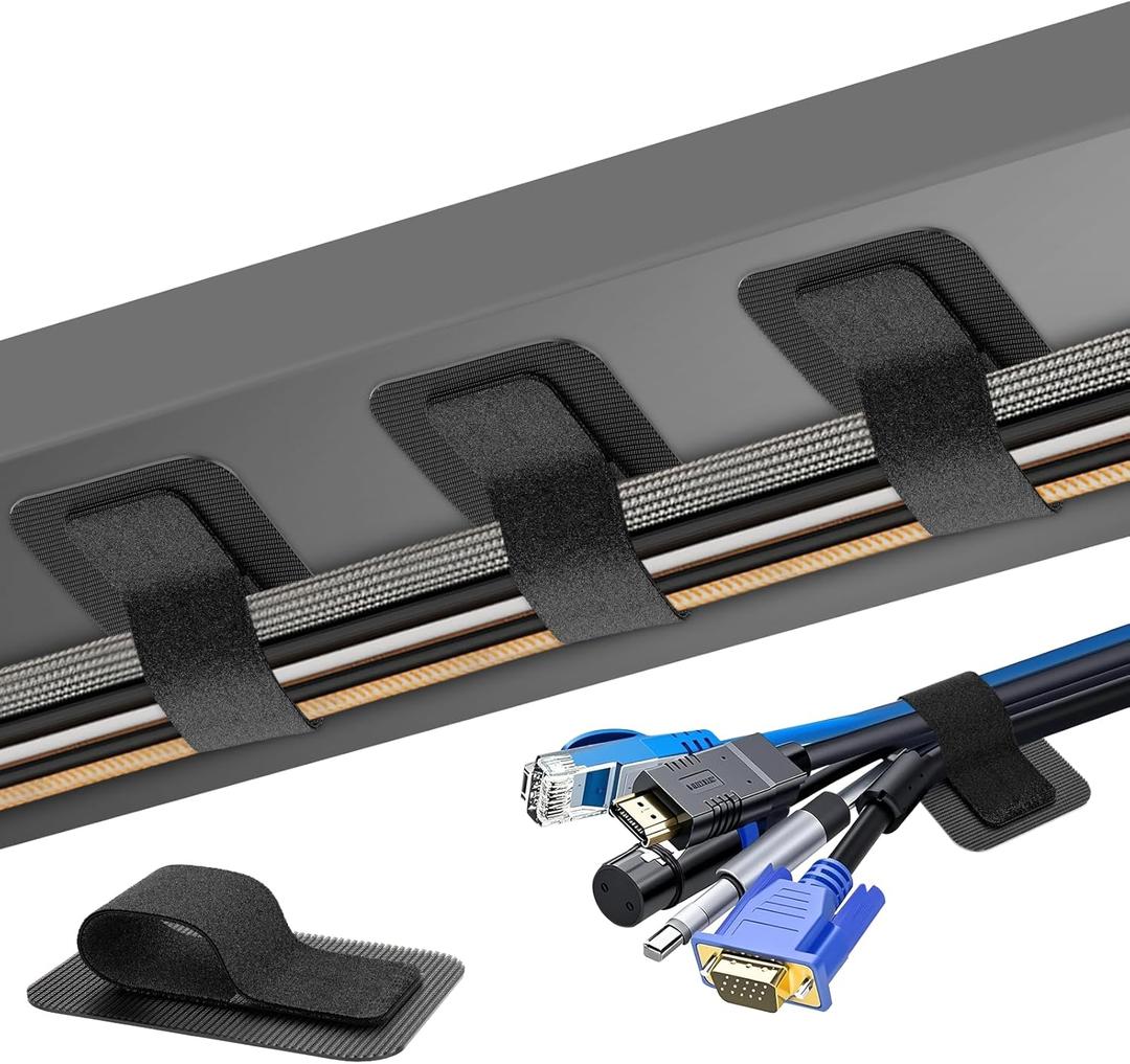 Cable Management Under Desk, Up to 15 CordEnhanced Wire Holder Cord Organizer Holder, Adjustable Hook and Loop Cable Ties, Wire Clips Under Table Hider, 30 Pair(Black)