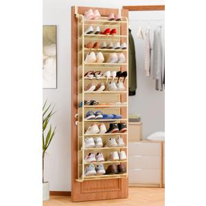 Whitmor 36 Pair Over the Door Shoe Rack,12 Tier Hanging Shoe Organizer with Metal Frame & Mesh Shelves, Heavy Duty Shoe Storage Holder for Door, No Drill Installation, 74" H x 21.7" W x 7.5" D, Beige