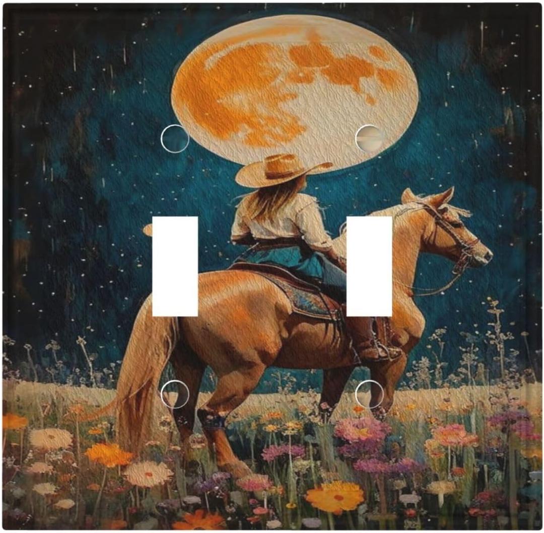 Decorative Art Light Switch Covers,2 Gang Toggle Rocker,Wall Plate,Switchplate Electrical Faceplate,Weastern Cowboy (Double Toggle/5x4.9 IN)