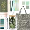 29 Pcs Bible Journaling Kit 16 oz Glass Cup Canvas Bag Leather Notebook Highlighters and Pens Sticky Note Tapes Bible Study Supplies for Mother's Day Teacher Women Nurse(Green, Boho)