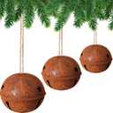 Tandefio 3 Pcs Giant Vintage Christmas Bells Christmas Tree Ornaments Set of 5.5" 4.7" 4" Large Rusty Metal Jingle Decorative Bells with Jute Hanging Rope for Door Knob Home Garden Decor DIY Craft