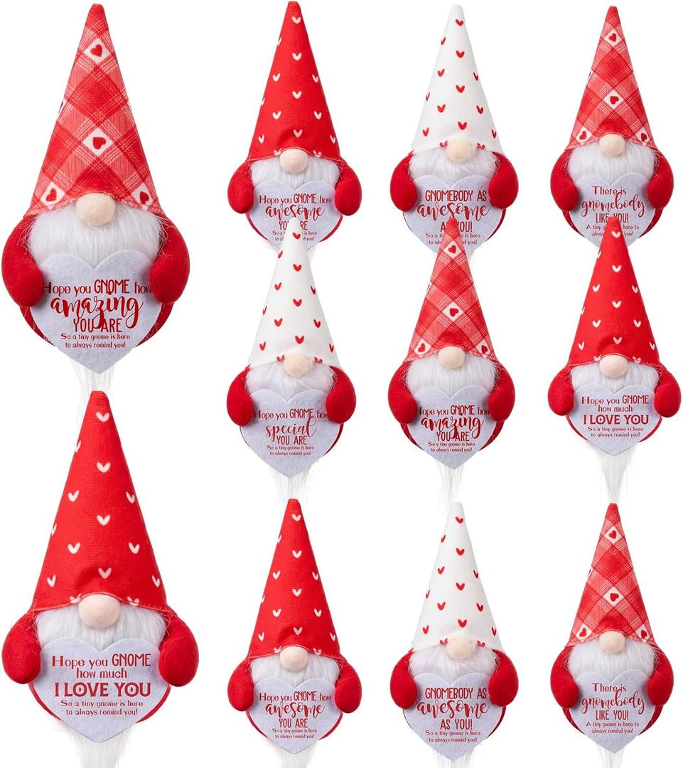 Kathfly 24 Sets Valentines Gnome Mini Plush Figurines Bulk with Heart Cards Red Small Gnome Tired Tray Table Decor Valentine Gift for Coworker Employee Office Home Decoration Galentine Party Supplies