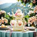 20-Pieces Porcelain Bone china Tea Sets,Gold Rim Coffee Set with Golden Metal Rack,Tea Gift Sets for Home&Party (008)