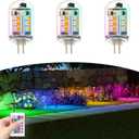 RGB T3 G4 Bi-pin LED Bulbs 12V Color Changing, G4 Halogen Bulb Replacement, Warm White+15 Multicolors and Dimmable on Remote Control, Weatherproof for Outdoor Low Voltage Landscape Lighting