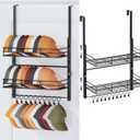 Consumest Over Door Hat Organizer - 3 Tier Wall Mounted Hat Rack with 2 Adjustable Metal Basket and 10 Movable Clips, Baseball Cap Organizer Storage up to 30 Caps for Door, Bedroom, Closet (Black)