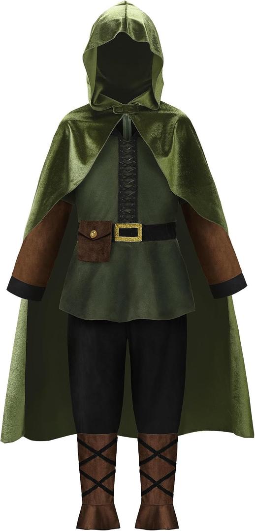 ReliBeauty Kids Archer Costume Boys Girls Hunter Costume with Cape, Green, 160