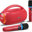 Karaoke Machine for Adults and Kids,Portable Bluetooth 2 Wireless Karaoke Microphone with Holder/USB/TF Card/AUX-in, IPX5 PA Speaker System for Home Party, Picnic,Car,Outdoor/Indoor-Red