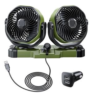 Dual Head Car Cooling Fan for Dashboard, DC 5V USB / 12V / 24V Universal Cigarette Lighter Plug Car Fans That Blow Cold Air Cooler for Vehicles Sedan Suv Rv Van Truck Utv Tractor Cab without AC