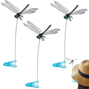 3 x 3pcs Dragonfly Clips, Artificial 3D Simulation Dragonflies Hat Clip, Fly Scare Devices Garden Decor for Outdoor Yard Courtyard Patio Flower Beds