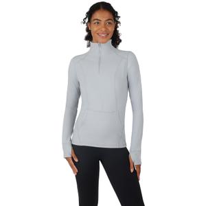 Yogalicious Half Zip Lightweight Workout Long Sleeve Athletic Jacket with Front Pockets and Thumbholes (Gray, L)