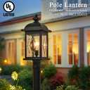 Outdoor Post Lights Exterior Pillar Lantern with Water Ripple Handmade Glass Black Finish 21 Inch Height Large Size Outdoor Post Lighting Fixtures for Walkway Porches Doorway or Garden, 21.2 inch