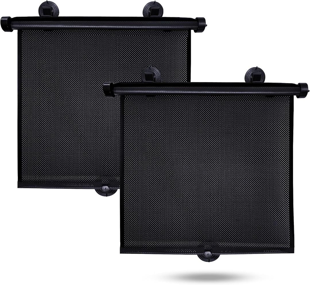 EcoNour Car Side Window Sun Shade (2 Pack) | Retractable Roller Sunshade for Kids | Baby Car Window Shades for UV and Sun Glare Protection | Baby Travel Accessories (15"x17")